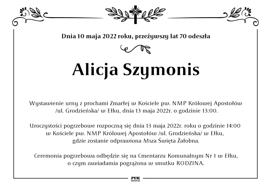 Alicja Szymonis - nekrolog
